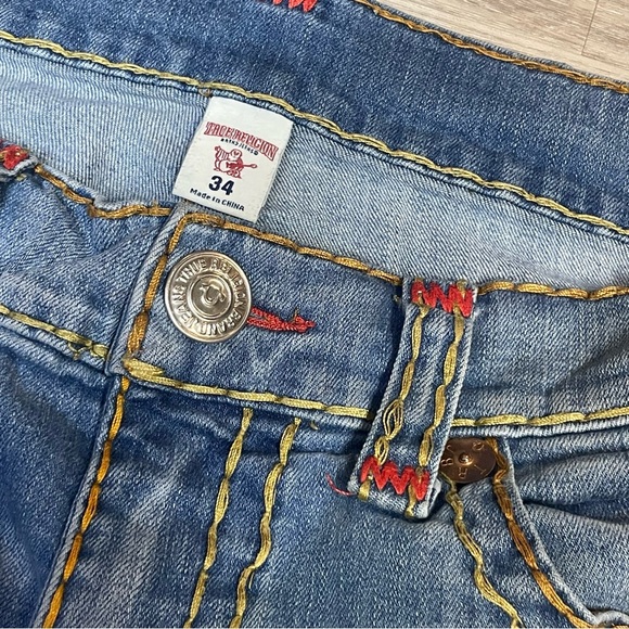 True Religion Light Wash 3 tone Rope Stitch Straight Jeans sz 34 - Picture 6 of 9